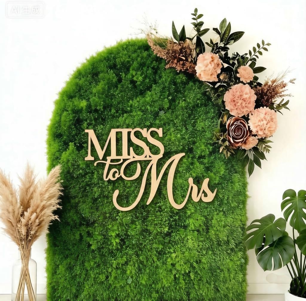Qbfwety Natural Wood Wooden Miss To Mrs Wedding Sign, 15 X 10 Inch Bridal Shower Decoration,Wedding Backdrop,Engagement Party Decoration,Bachelorette Party Backdrop Decor