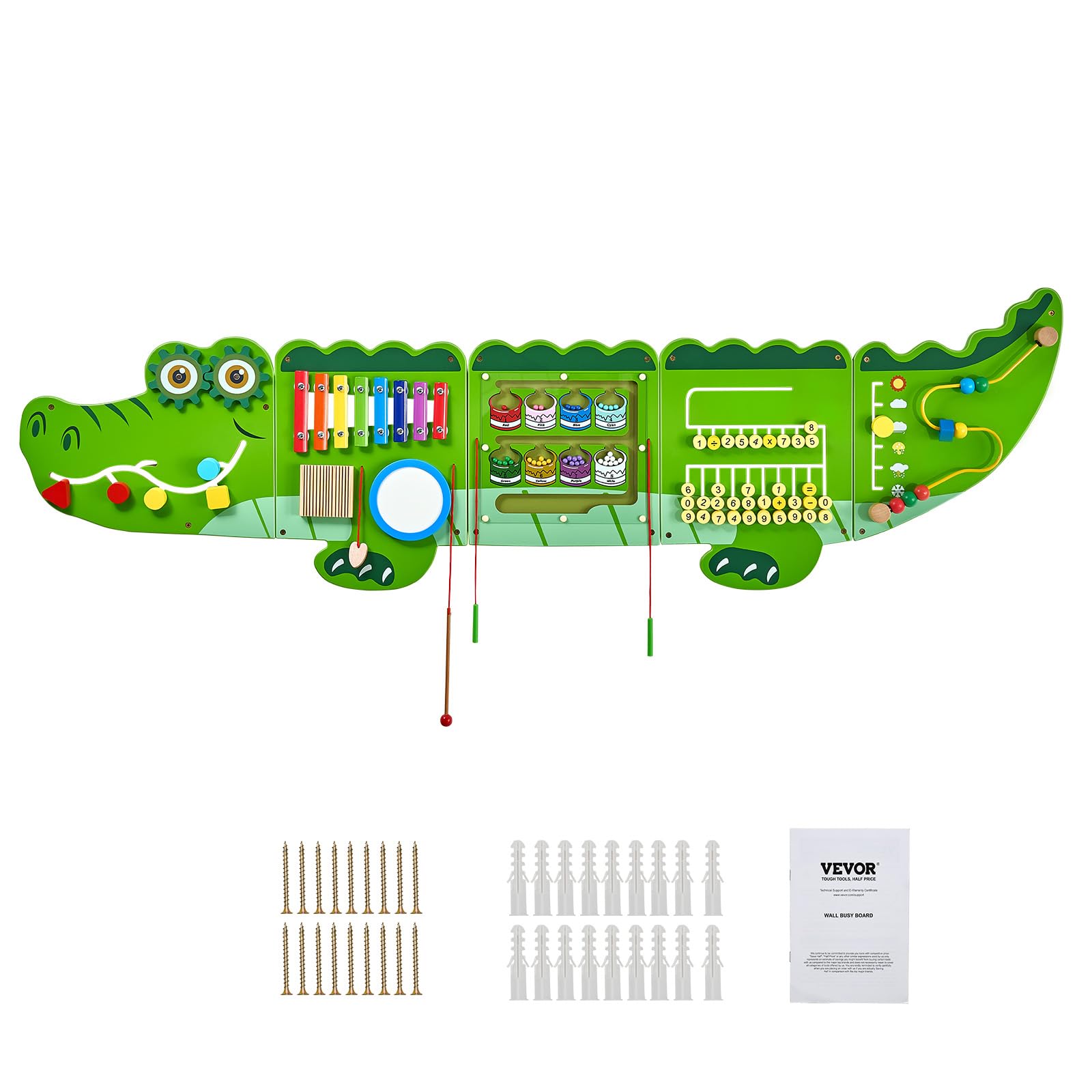 VEVOR Panneaux Muraux d'Activités Crocodile, 9 Jeux, Jouet Mural Sensoriel Montessori pour Enfants 3-12 Ans, Centre d'Activités d'apprentissage, Salle de Jeux des Tout-Petits, Crèche, Salle de Classe