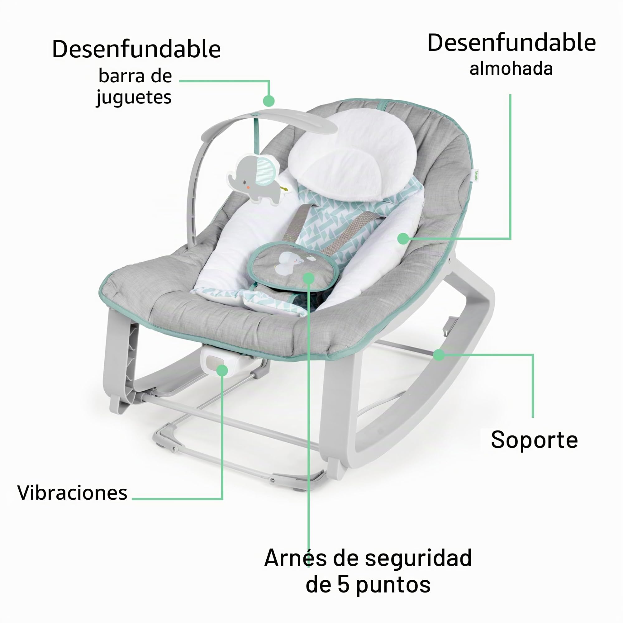 Ingenuity, Hamaca Mecedora para Bebés 3en1 Keep Cozy - Weaver, Vibraciones Relajantes, Arco de Juguetes, Arnés de 5 Puntos, 2 Reclinaciones, Unisex, desde recién nacidos hasta los 18 kg