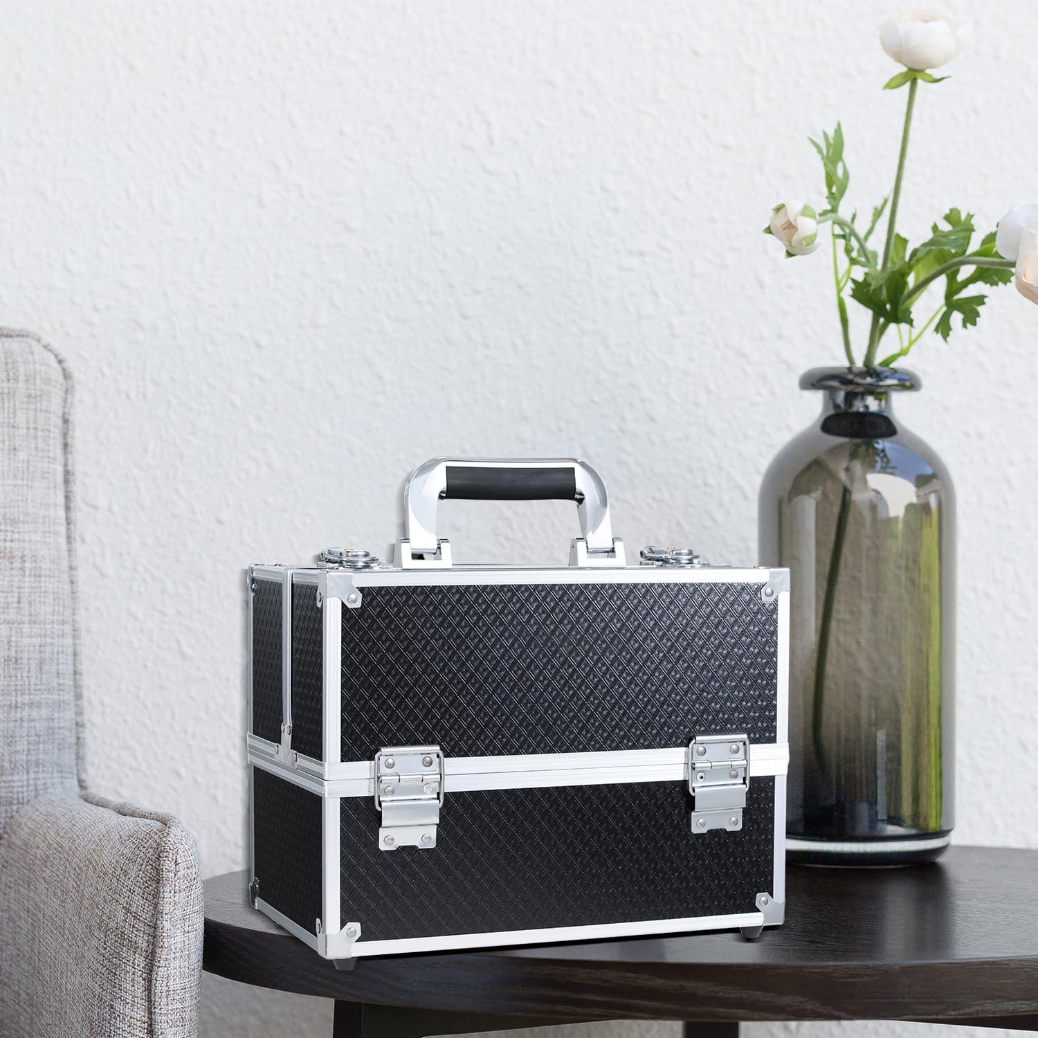 Joligrace Kosmetikkoffer Aluminiumrahmen Make up Organizer Beauty Case Schwarz