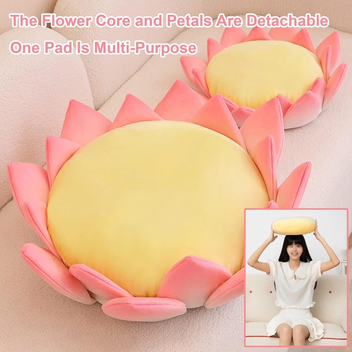 Small Dog Bed Washable, 3D Good Luck Lotus Flower Cushion Lotus Throne, Small Cat Bed, Luck Floor Cushion, Lotus Shaped Lazy Sofa, Soft Calming Sleeping Puppy Bed Home Decor (Size : M)