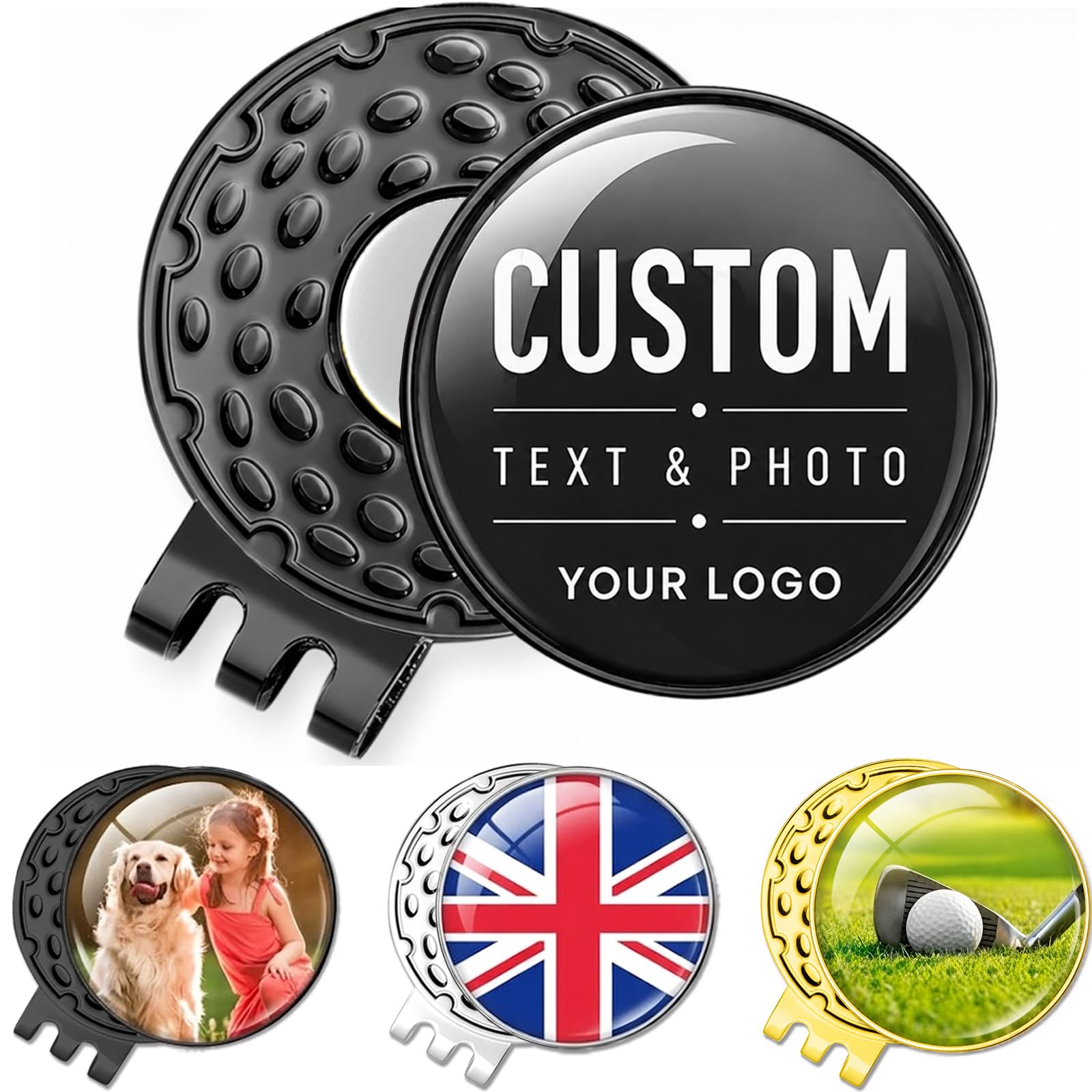 ZENTEE Personalised Golf Ball Markers Hat Clip, Custom Magnetic Ball Markers, Golf Accessories Gift for Golfers, Black