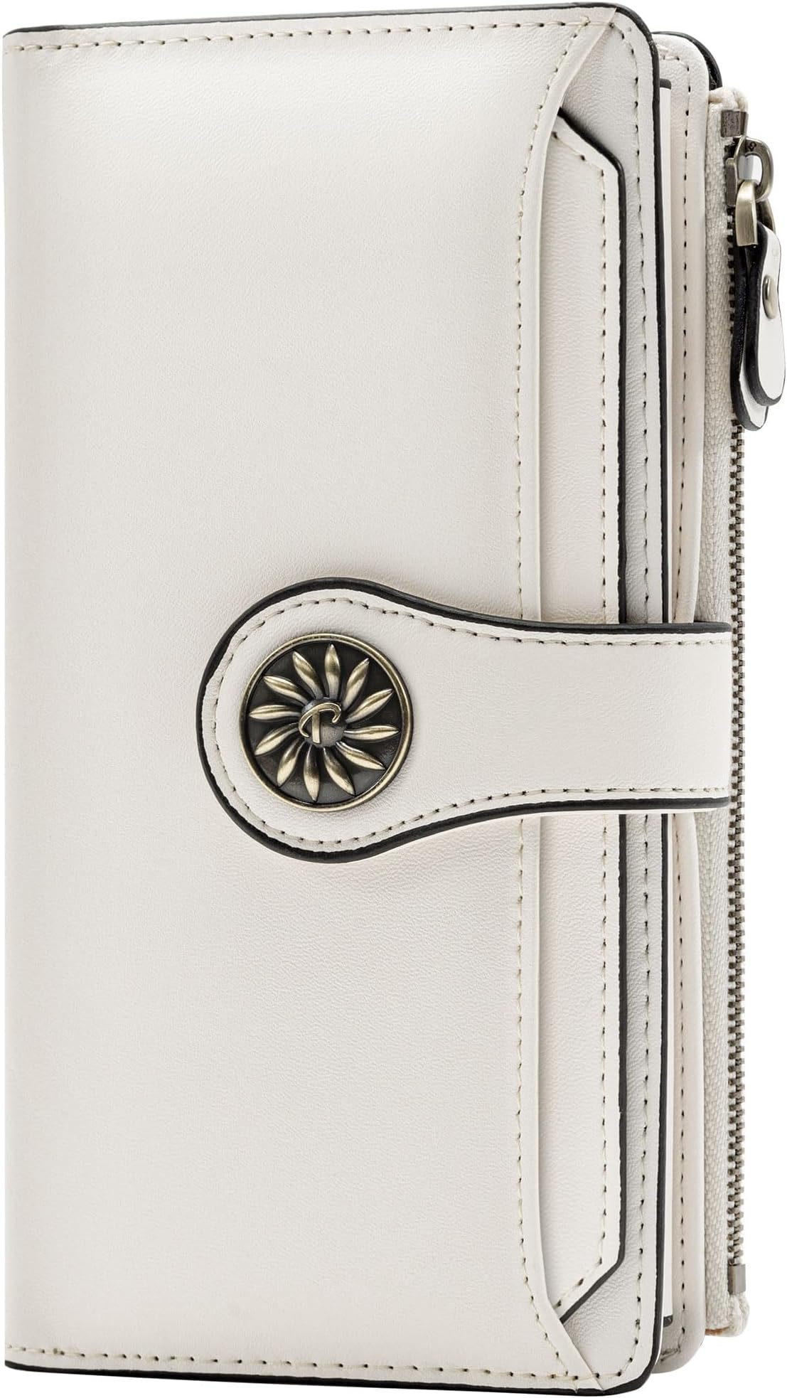Women's Wallet RFID Blocking Large Size Triple Fold Oil Edge Leather Card Holder with Zipper Pocket & Slim Compact Credit Card Organizer for Ladies