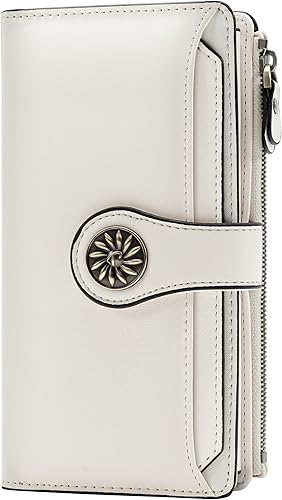 Travelambo - Cartera para mujer con bloqueo RFID de gran capacidad, de lujo, en cuero encerado, cartera clutch con organizador para varias tarjetas,