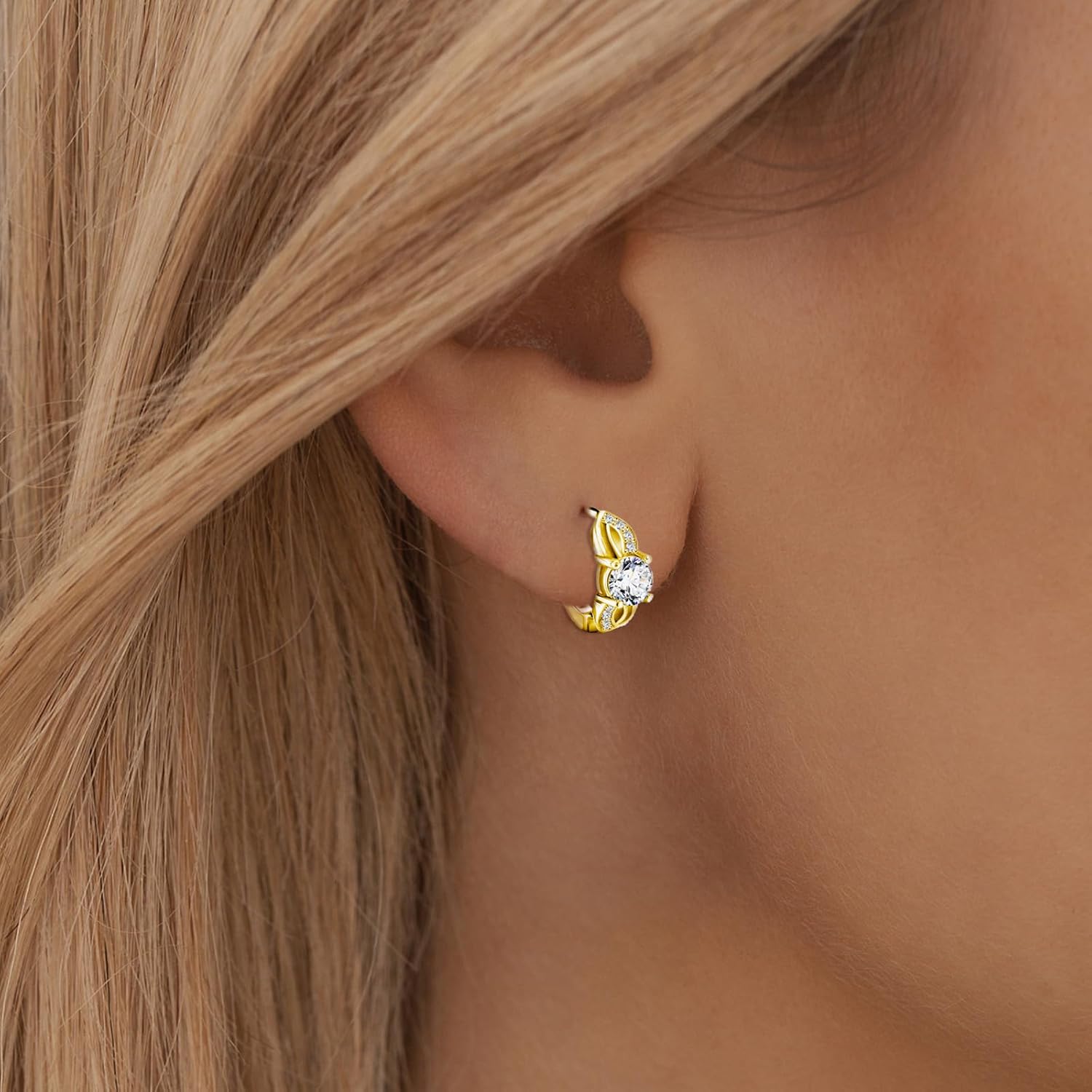 Huggie Hoop Earrings for Women Sterling Silver Plated Gold Small Single Cz Earrings Tiny Cute Cartilage Earrings Hypoallergenic Sparkling Round Cut Cubic Zirconia Infinity Earrings Gift for Birthday - Image 4