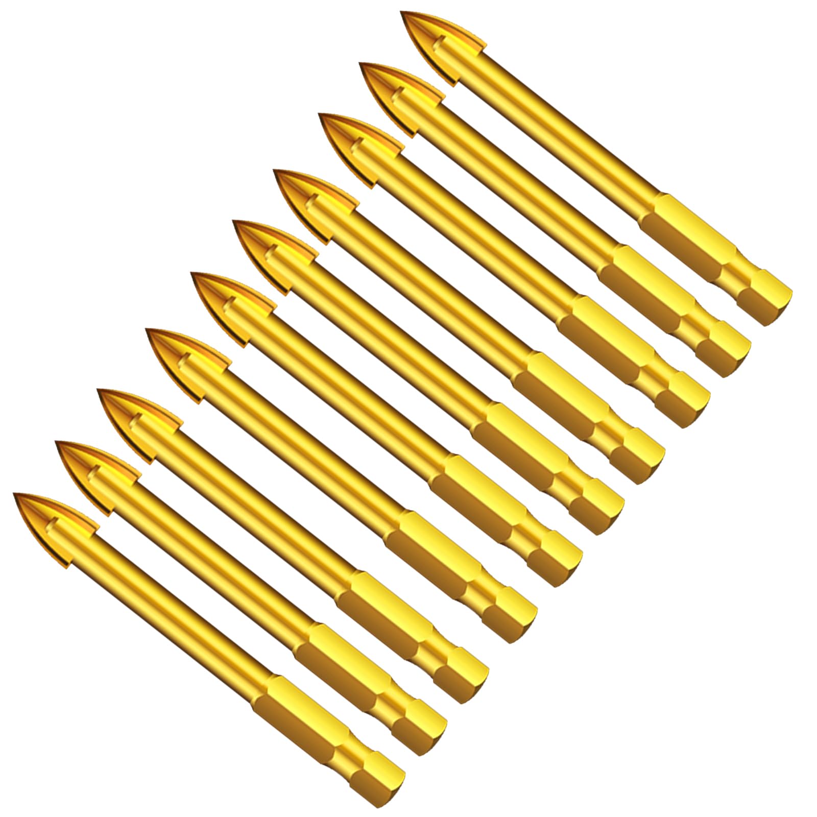 MACHSWON 10PCS 8mm Tungsten Tile Drill Bit Sets Carbide Drill Bit Glass Ceramic Cross Spear Head Drill Bits Golden