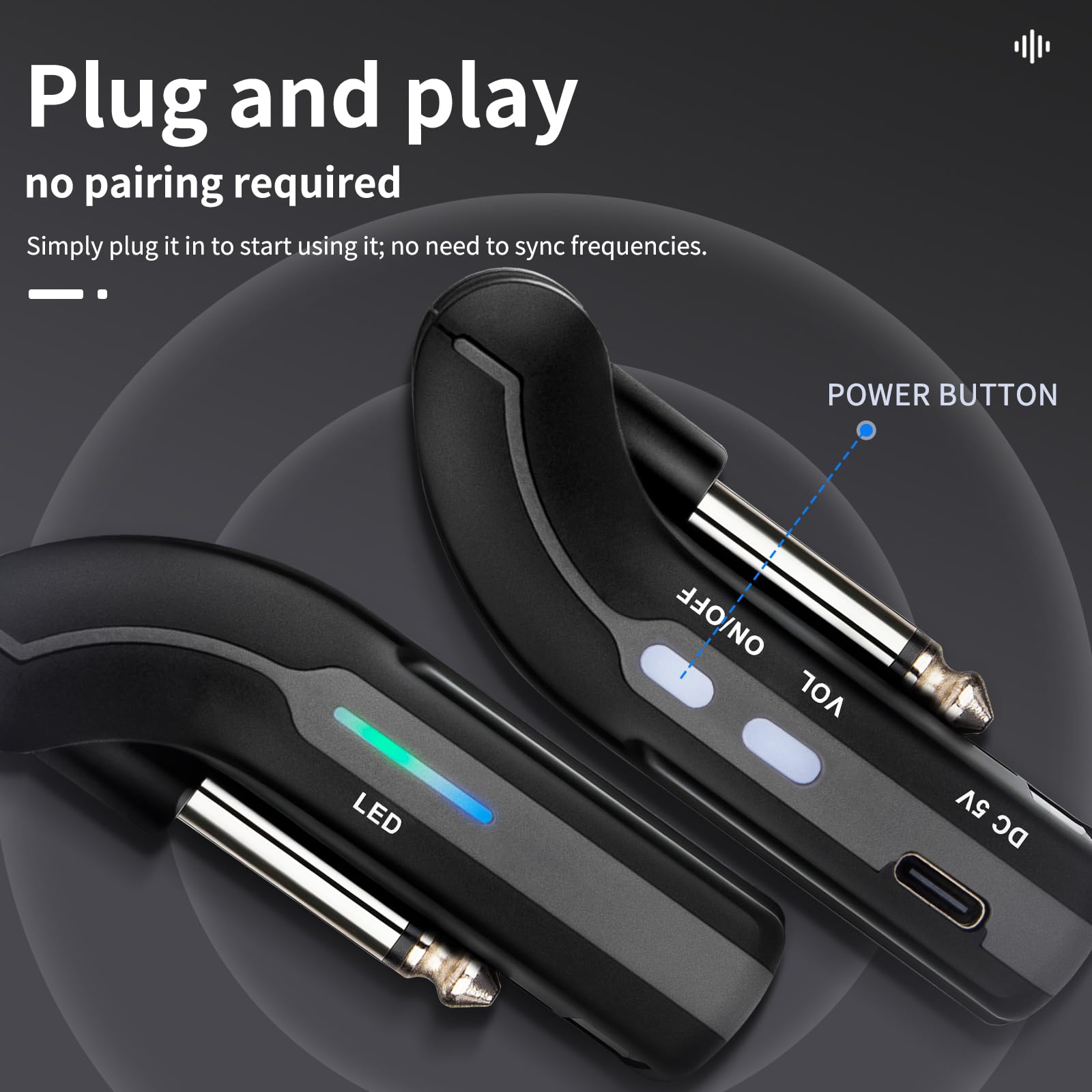 Depusheng GT1 2,4 GHz Wireless Guitarra Sistema Silenciador Receptor + 2 Transmisores, Batería 10h USB-C, para Guitarra eléctrica, bajo, Ukelele (Receptor + 2 transmisores)