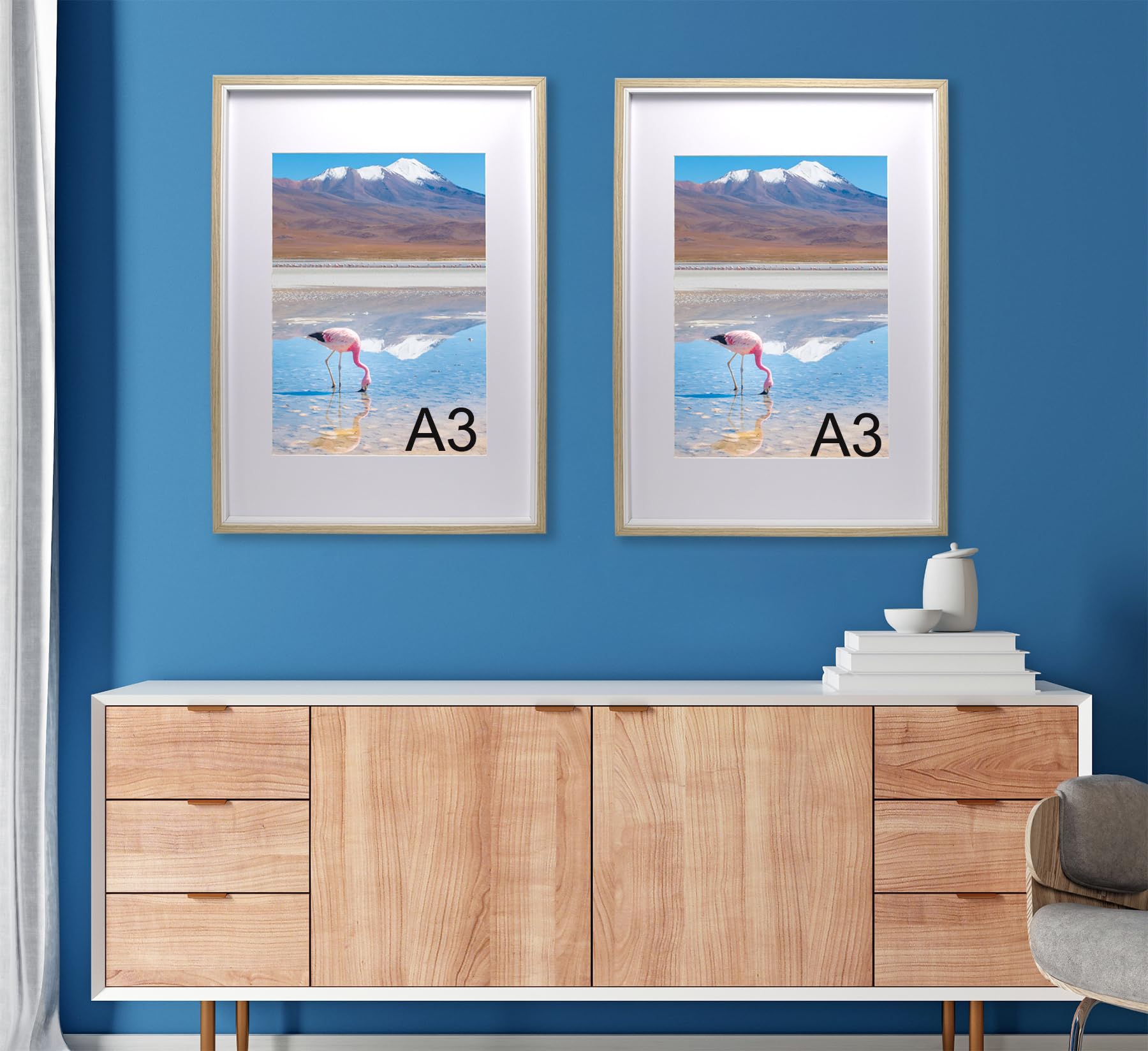 YiPinYin A2 (42 x 59,4 cm) zweifarbige Bilderrahmen mit Passepartout für A3 (29,7 x 42 cm), 3 Stück, A2-Holzoptik, Posterrahmen mit Passepartout, A3-Fotorahmen
