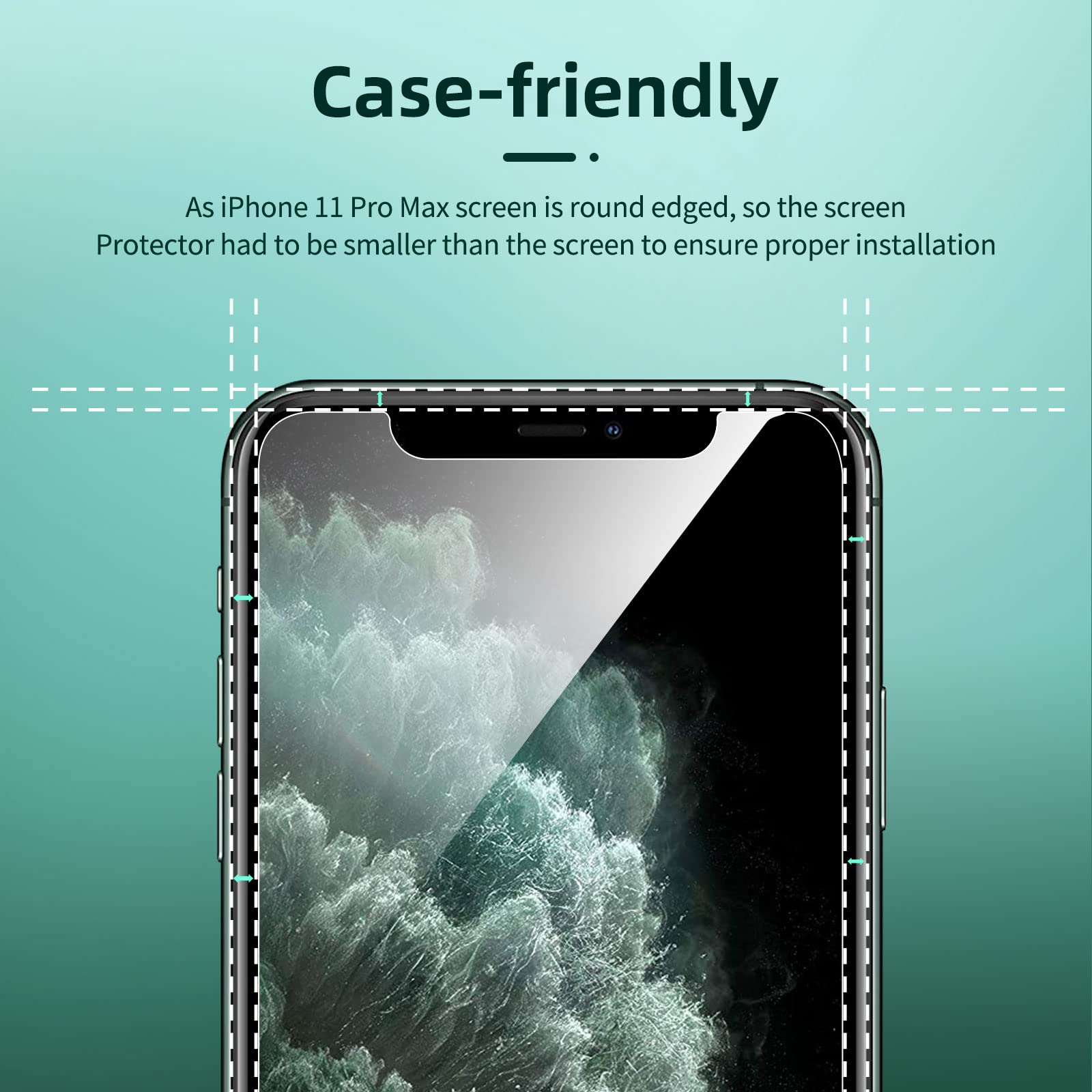NEW'C 4 Pack, 2 Pack for iPhone 11 Pro Max Screen Protector + 2 Pack Camera Lens Protector - Image 4