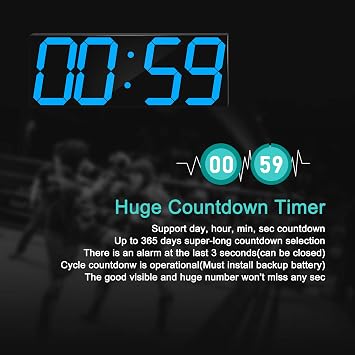 ساعة حائط رقمية كبيرة الحجم Led من Chkosda، ساعة حائط كبيرة الحجم تحتوي على 6 أرقام، ساعة عداد تصاعدي/تنازلي تعمل بالتحكم عن بعد، جهاز تعتيم تلقائي، تقويم كبير ومقياس حرارة (أزرق جليدي)