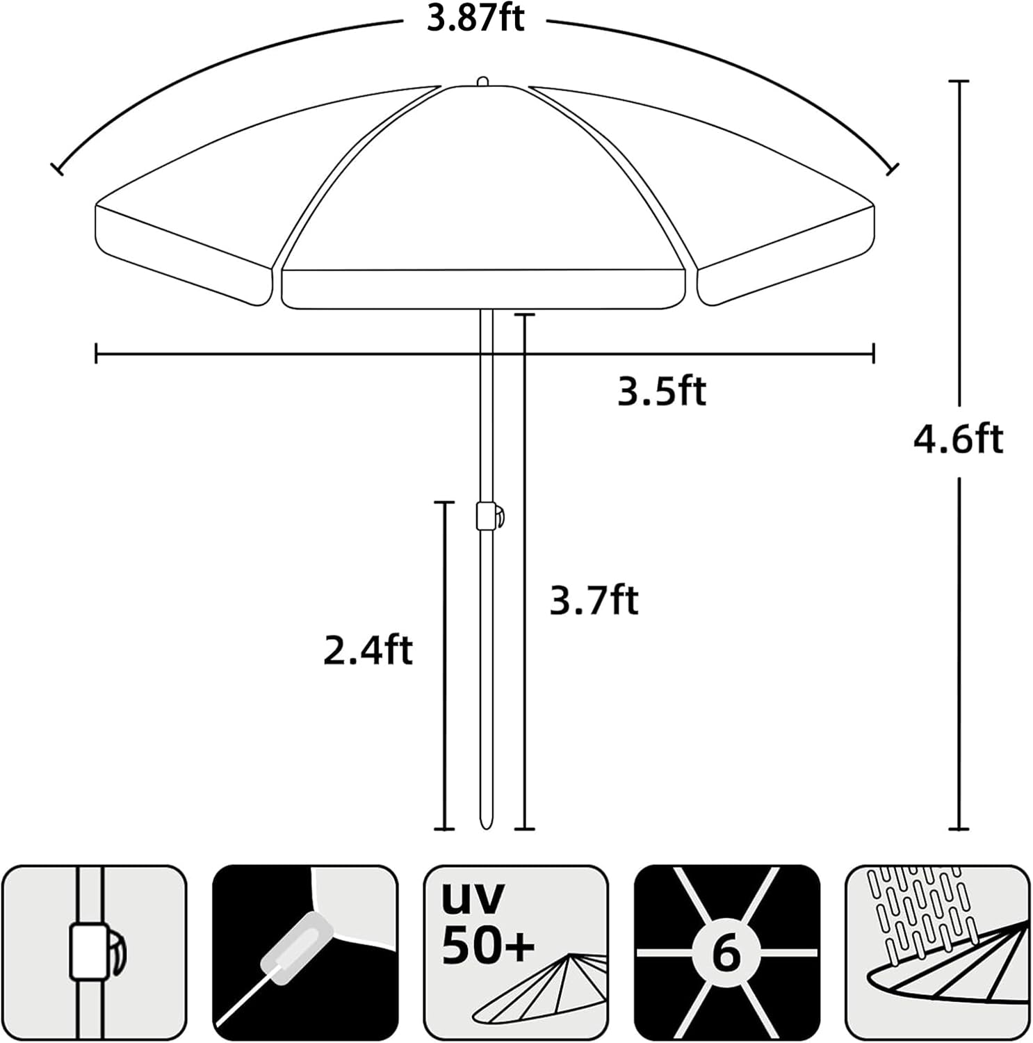 AMMSUN 47 Inch Seaside Beach Umbrella for Sand Box Water Table Kids Durable Umbrellas for children Picnic Beach Camping Garden Outdoor Play Shade Blue Shell