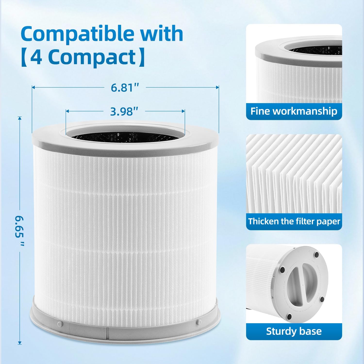 Mi 4 Replacement Filter Compatible With XIAOMI 4 Compact Air Purifier,H13 HEPA 3-Layer Filteration Activated Carbon Filter, 2-Pack