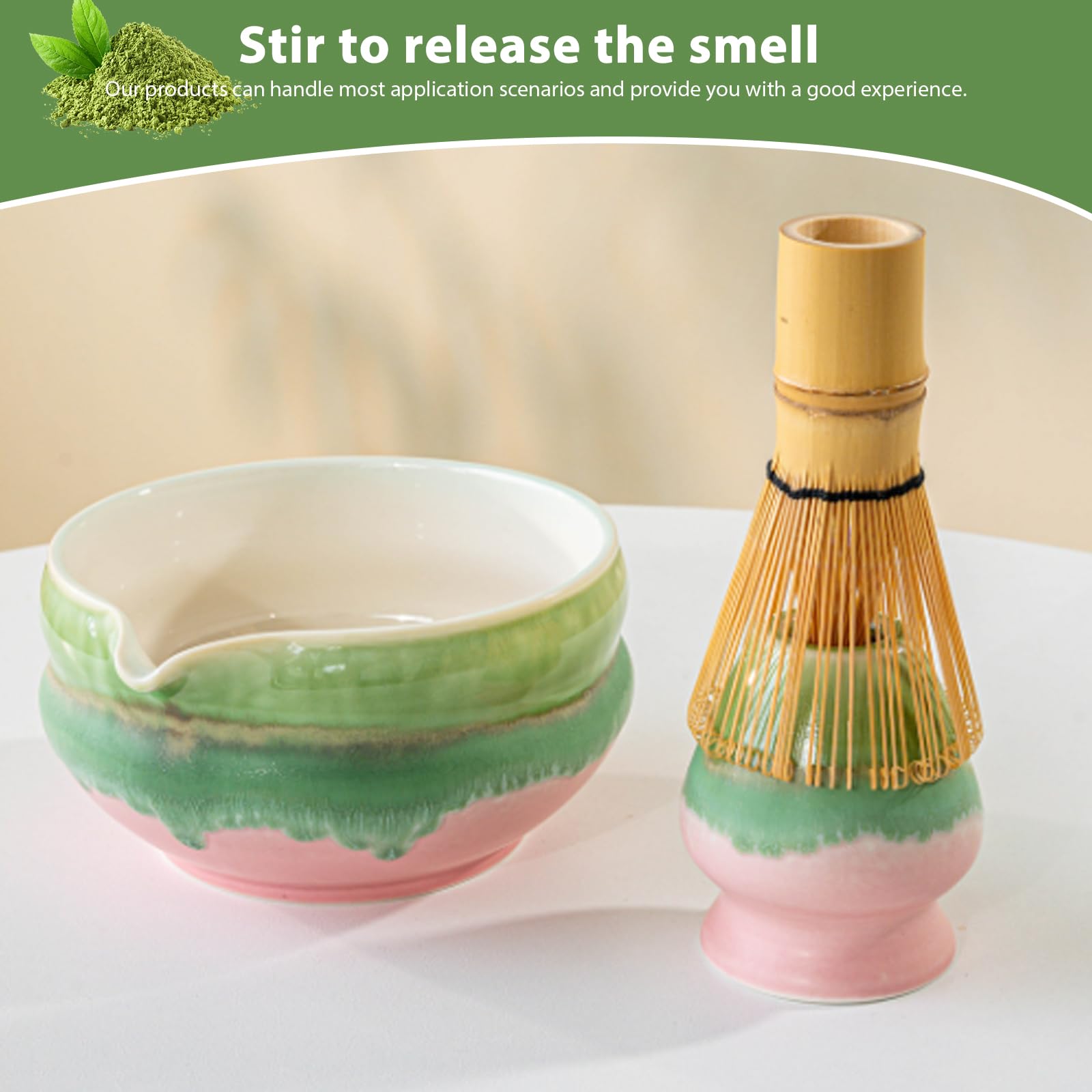Set di 5 scope matcha, ciotola e set rosa, con beccuccio, frusta, cucchiaio+chasen+colino, tè per cerimonie di tè e regalo