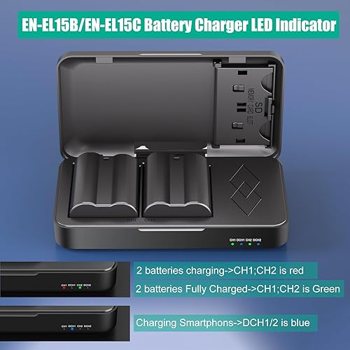 Miniatura 7 de JYJZPB Paquete de 2 baterías EN-EL15C y estuche cargador para Nikon D7500, D750, Z6, Z6 ii, Z6iii, Z7, Z7ii, Z8, D500, D600, D610, D810, D800,