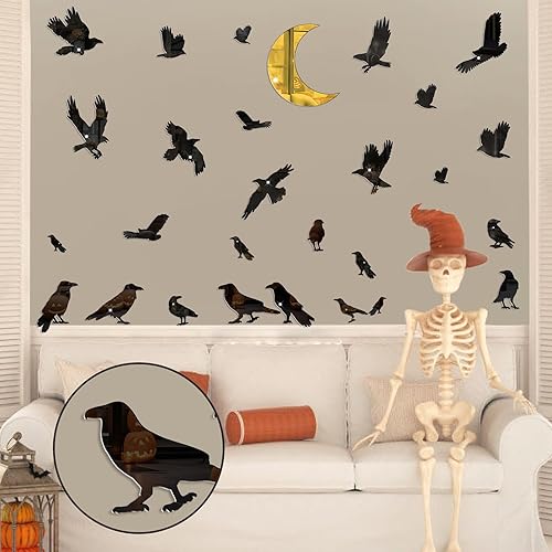 Miniatura 4 de Barri Design Pegatinas de espejo de acrílico para Halloween, cuervo, espejo acrílico, pegatinas de pared 3D de Halloween, calcomanías de pared