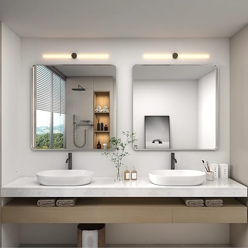 Miniatura 6 de CHARMOR Espejo de baño cuadrado plateado de 36 x 36 pulgadas para pared, espejo de tocador de baño con marco de metal cepillado, espejo rectangular