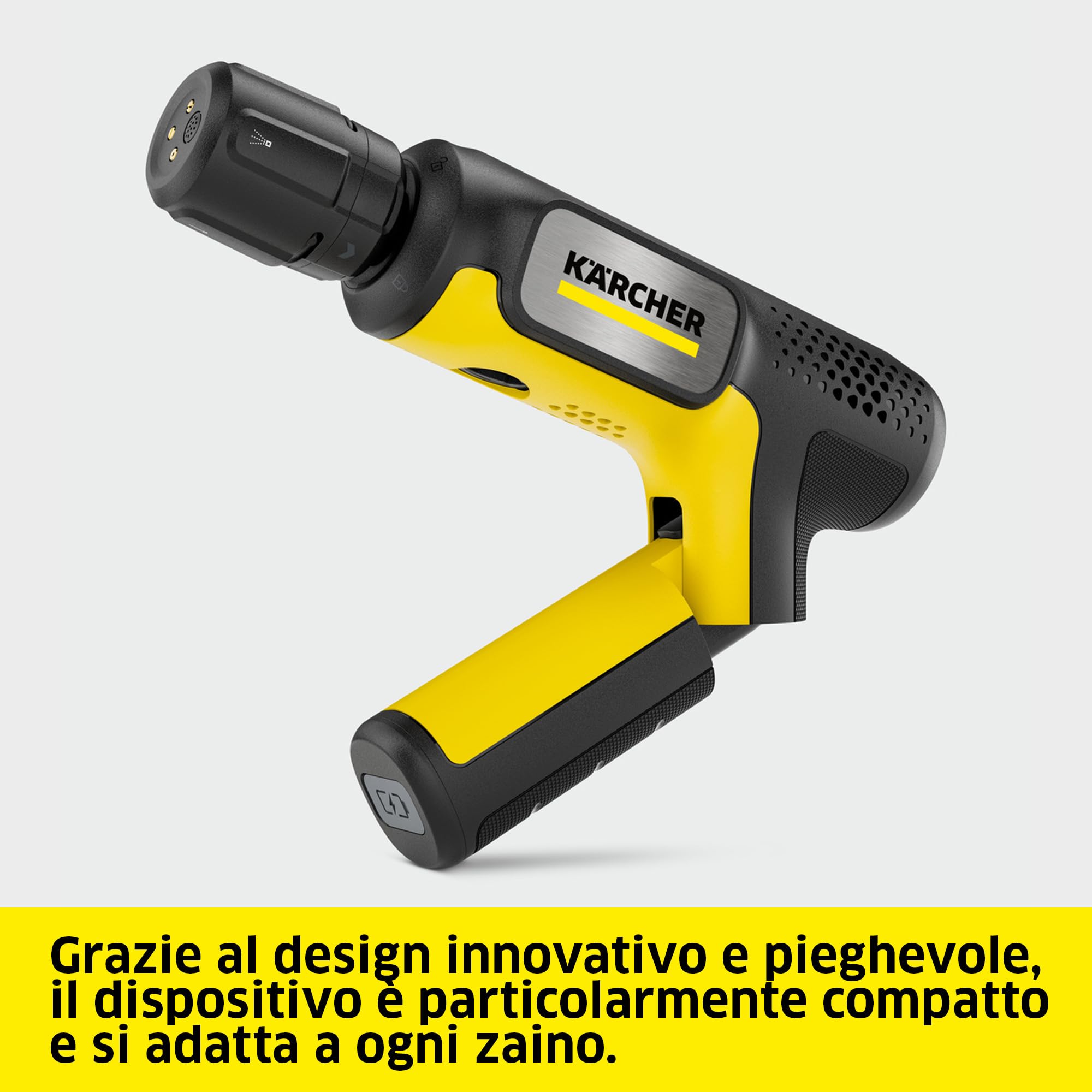 KÄRCHER idropulitrice portatile OC Handheld Compact BA, pressione media, 15 bar, pieghevole, porta USB-C, portata: 150 l/h, peso: 0,8kg, 4-in-1 Multi Jet, tubo aspirante (5m), adattatore per bottiglie