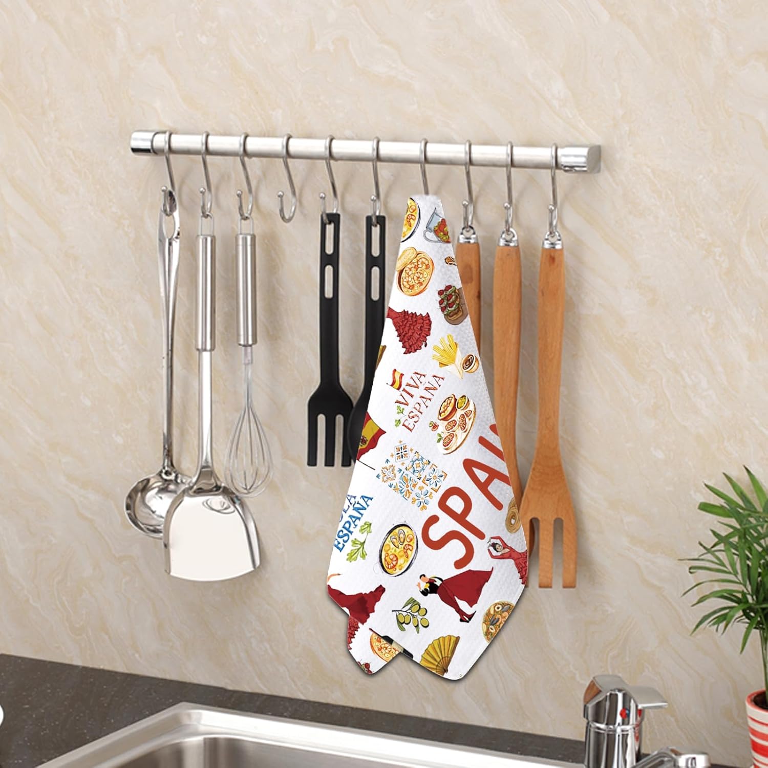 PXTIDY Spain Themed Kitchen Towel Spanish Travel Souvenirs Kitchen Decoration Kitchen Dish Tea Towel Vacation Gifts (White) - Image 7