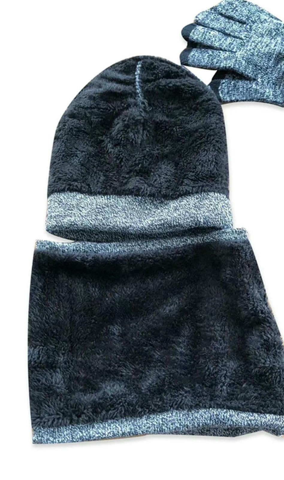 Mütze,Schal & Handschuh-Sets Herbst Winter Outdoor Warm Gebürstet Herren Beanie Mütze Schal Handschuhe 3-teiliges Set Winddicht Strickring-grau3-einheitsgröße
