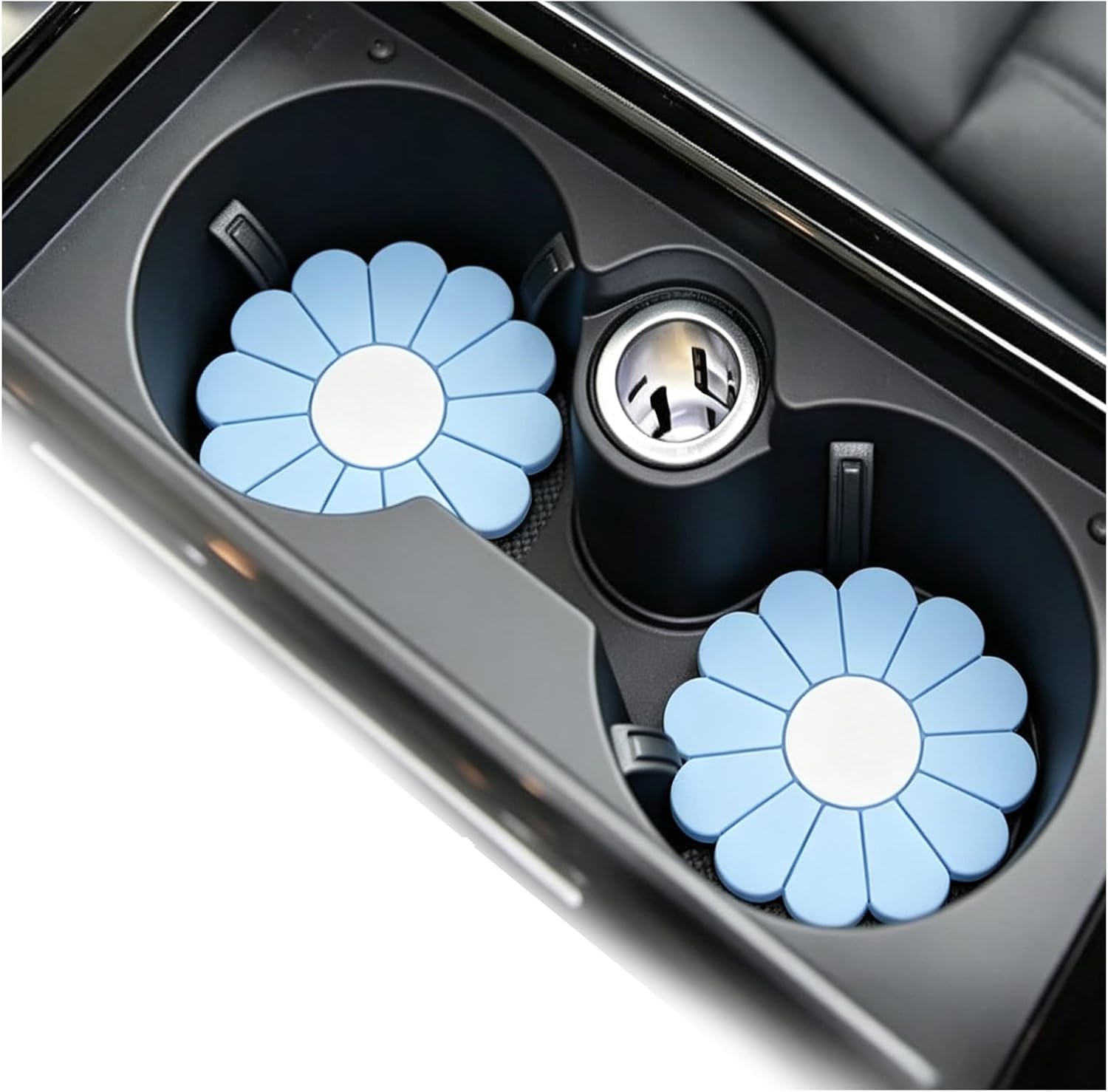 2PCS Car Coasters with Daisy Shape,Light Blue Car Accessories for Women/Man
