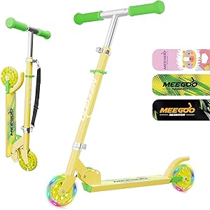 MEE GOO Roller Kinder Aluminium Tretroller klappbar mit 3 Verstellbaren Höhen kinderroller für Geschenke für 3+ Jungen und Mädchen (schwarz)