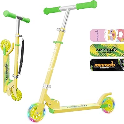 MEE GOO Roller Kinder Aluminium Tretroller klappbar mit 3 Verstellbaren Höhen kinderroller für Geschenke für 3+ Jungen und Mädchen (schwarz)