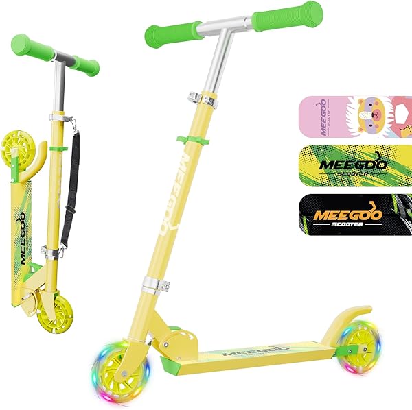 MEE GOO Roller Kinder Aluminium Tretroller klappbar mit 3 Verstellbaren Höhen kinderroller für Geschenke für 3+ Jungen und Mädchen (schwarz)