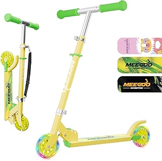 MEE GOO Children's Aluminium Scooter Foldable City Scooter Height Adjustable Scooter with Handbrake and Bell for Children ...