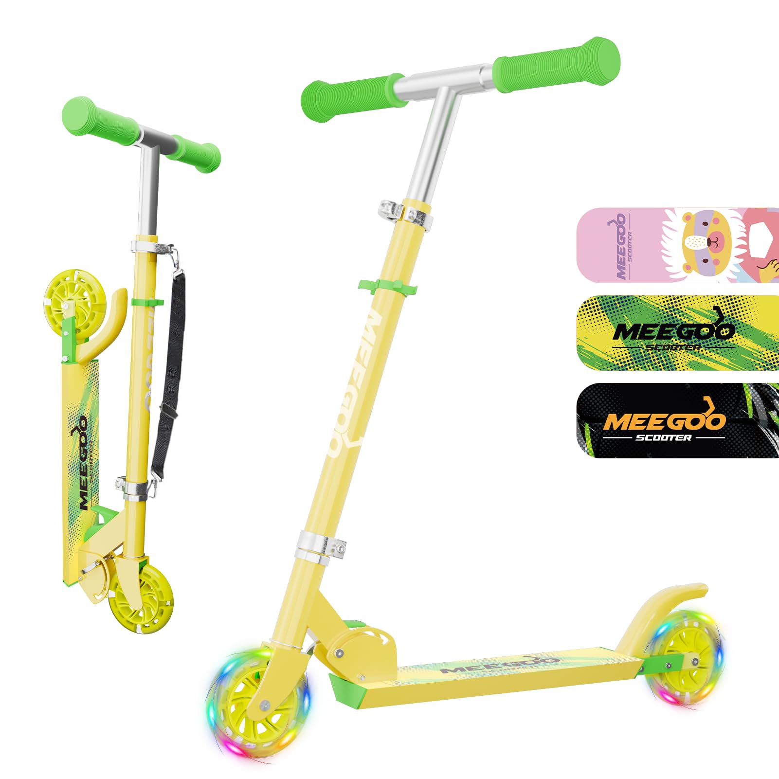MEE GOO Roller Kinder Aluminium Tretroller klappbar mit 3 Verstellbaren Höhen kinderroller für Geschenke für 3+ Jungen und Mädchen (schwarz)