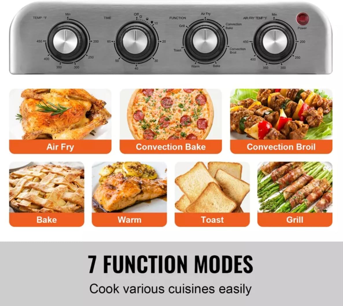 7-in-1 Air Fryer Toaster Oven 19 QT Dehydrate Convection Ovens w/ 5 Accessories
