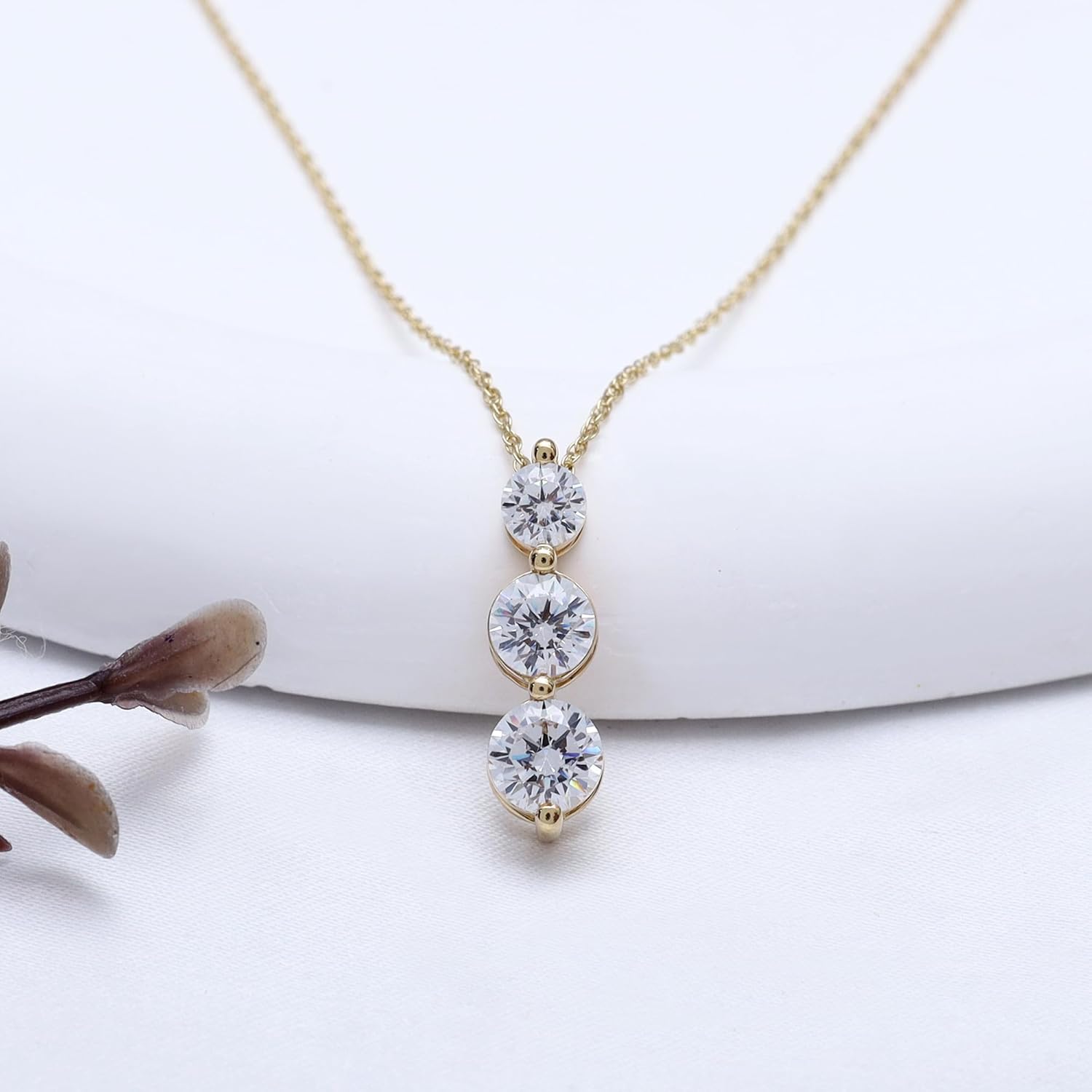 Round Cut Simulated Birthstone Three Stone Journey Pendant Necklace Jewelry for Women in 14k Gold Over Sterling Silver Along with 18" Silver Chain - Image 4