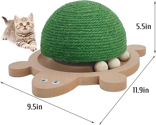 Miniatura 5 de Fhiny Pelota rascador para gatos, juguete rascador de sisal natural con pista de rodillos y base de madera con forma de tortuga para gatos de