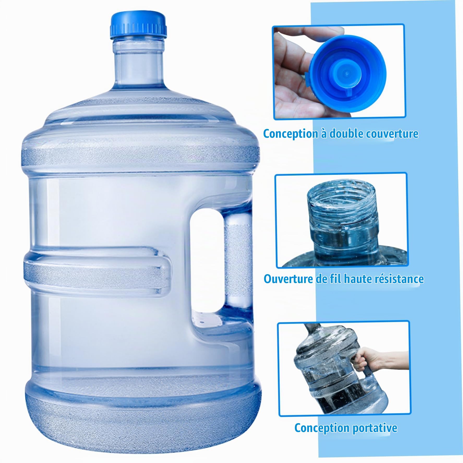 Récipient à eau Bouteille d'eau en plastique sans BPA de 7, 5 L avec bouchons à vis et poignée intégrée pour le camping, la randonnée en plein air, bouteille distributrice