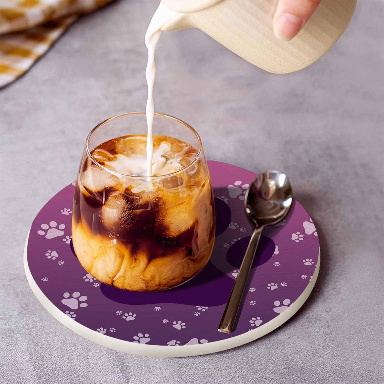 Big Dog Paw Coasters for Drinks 2 Pack Little Animal Puppy Cat Kitten Paws Print Design Gradient Purple Tabletop Protection Kitchen and Coffee Table Décor & Accessories,Set of 2 - Image 3