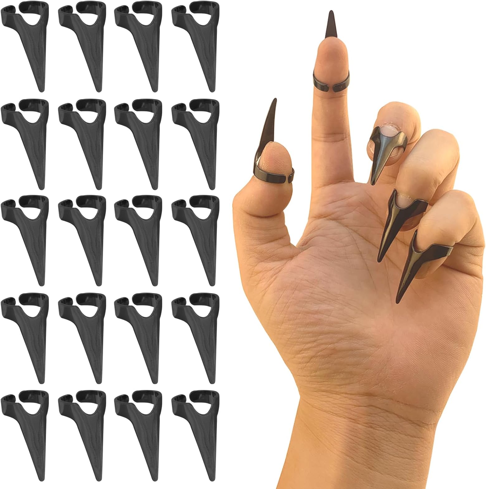 20Pcs Finger Claws Cosplay Claws Rings Adjustable Open Claw Rings Full Finger Set Metal Nail Punk Rock Fingertip Braiding Hair Parting Tool for Holiday Party Decoration Unisex（Black）