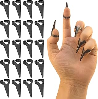 20Pcs Finger Claws Cosplay Claws Rings Adjustable Open Claw Rings Full Finger Set Metal Nail Punk Rock Fingertip Braiding Hair Parting Tool for Holiday Party Decoration Unisex Adult Kidsï¼ˆBlackï¼‰