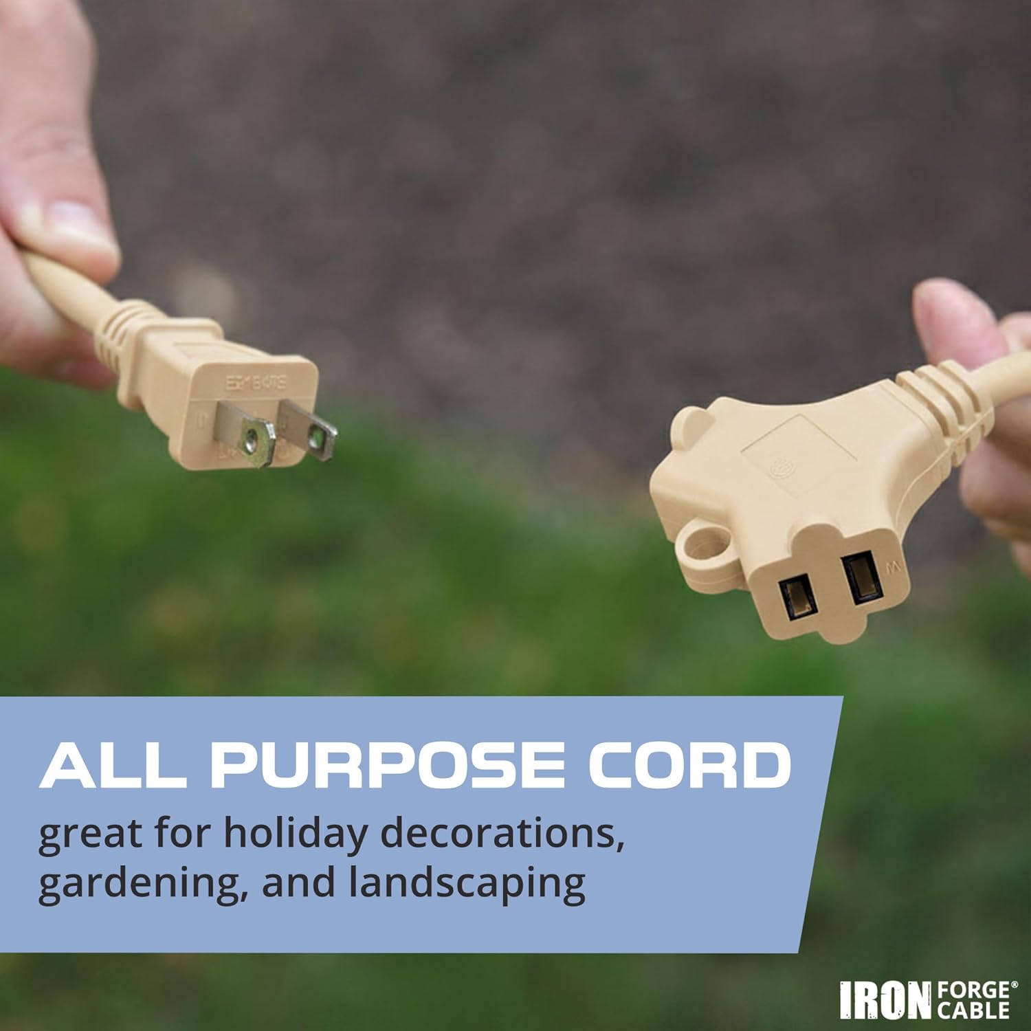 Iron Forge Cable 2 Prong Outdoor Extension Cord 25 ft with 2 Outlets - 16/2 SJTW, 13 Amp 25ft Beige Tan Extension Cord with Multiple Outlets