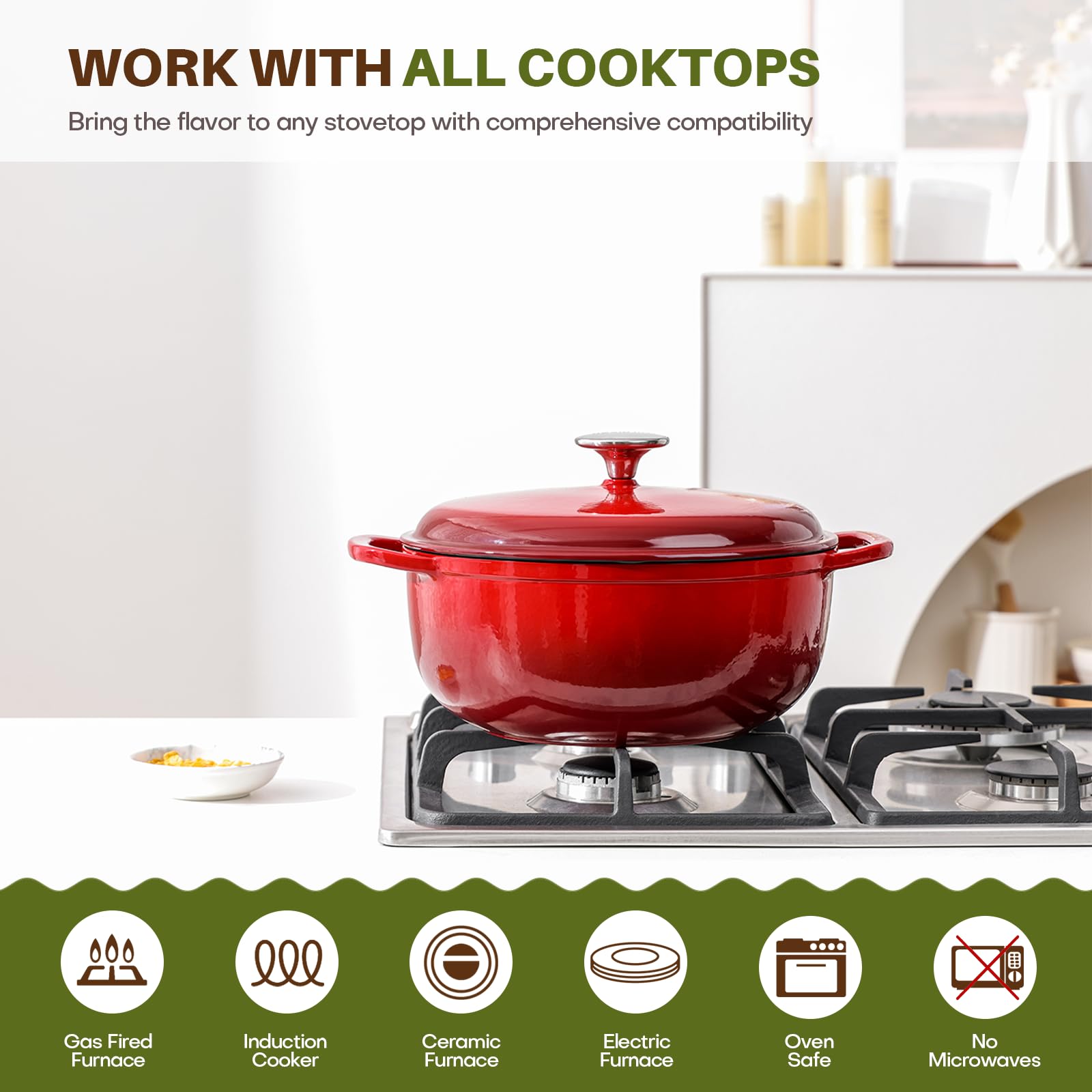 Naczynie Żaroodporne Kordisen Z Żeliwa Emaliowanego 28 cm/5.7L Z Pokrywką, Do Pieczenia Chleba Na Naturalnym Zakwasie, Bezpieczne W Piekarniku Do 260°C, Solidne I Przestronne, Czerwone