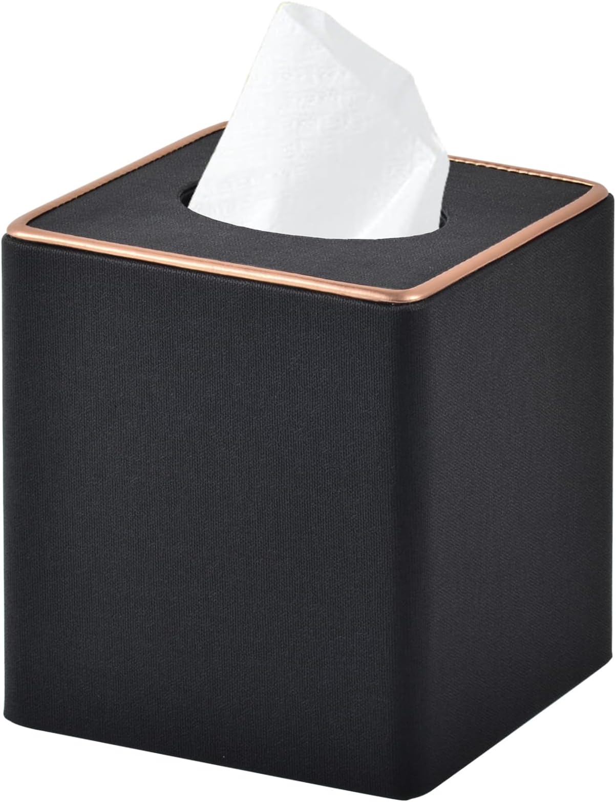 RHCSZ Linen Square Tissue Box Cover,Cube Tissue Box Holder－Excellent Rosegold Leather Decoration,Table Napkin Case Dispenser,Facial Tissues Organizer with Magnetic Bottom for Home Office Car(Black)
