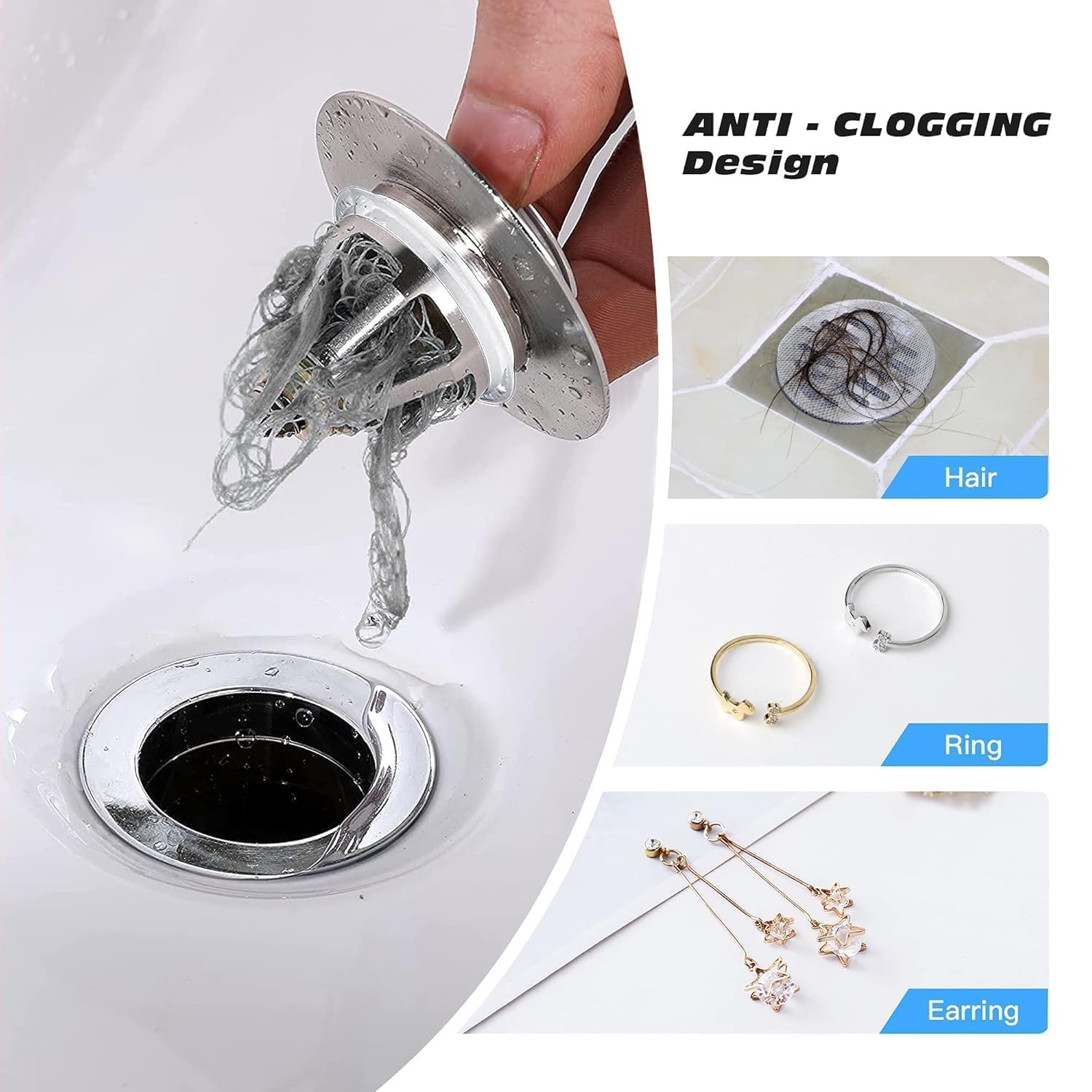 Veemok Plastic Pop-Up Sink Drain Stopper with Hair Catcher – Universal Push Button Filter for Bathroom, Kitchen, Wash Basin & Bathtub – Anti-Clog, Corrosion Resistant. (1) 4