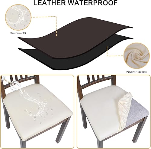 Miniatura 3 de NIBESSER Juego de 4 fundas de asiento impermeables para sillas de comedor, de piel sintética, fundas elásticas para sillas de comedor, fundas de