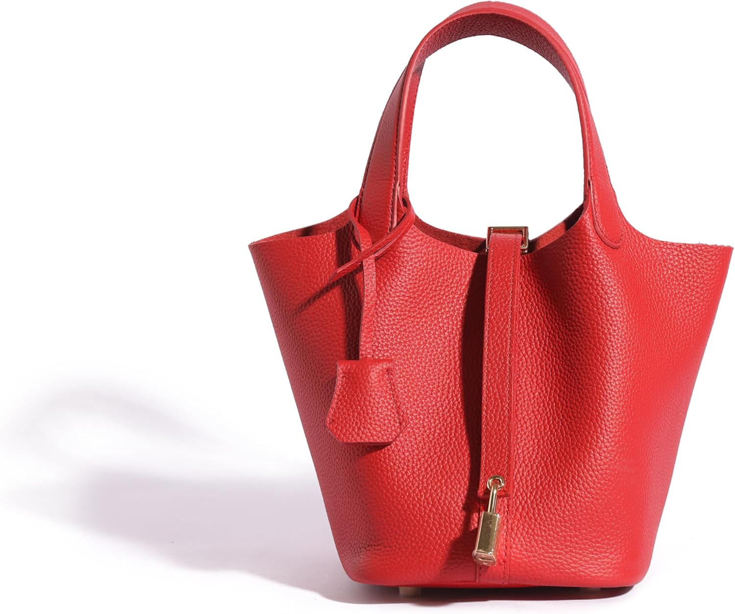 Women's Tote Bag with Decorative Lock, Crafted from Full-Grain Calfskin with a Rich Texture, Available in Black and Beige,