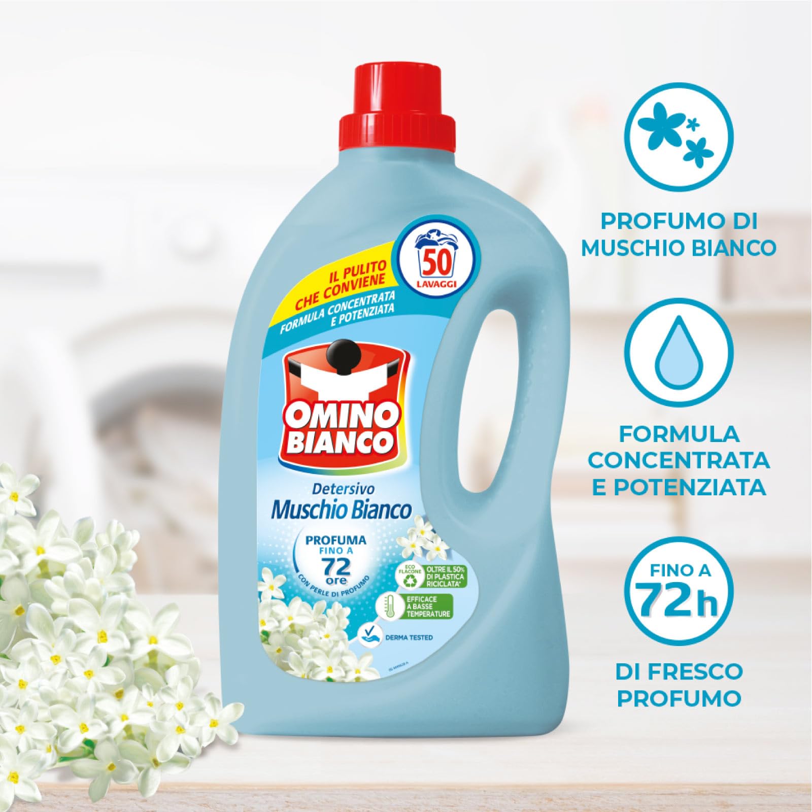 Omino Bianco - Detersivo Lavatrice Liquido, Fresco Profumo con Essenza di Muschio Bianco, 52 Lavaggi, 2000 ml x 5 Confezioni