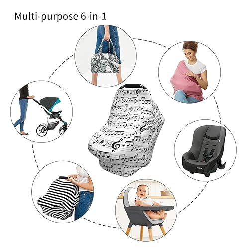 Miniatura 7 de Funda de asiento de coche con notas musicales, funda de lactancia para mamá, transpirable, funda de cochecito multiusos para asiento de automóvil,