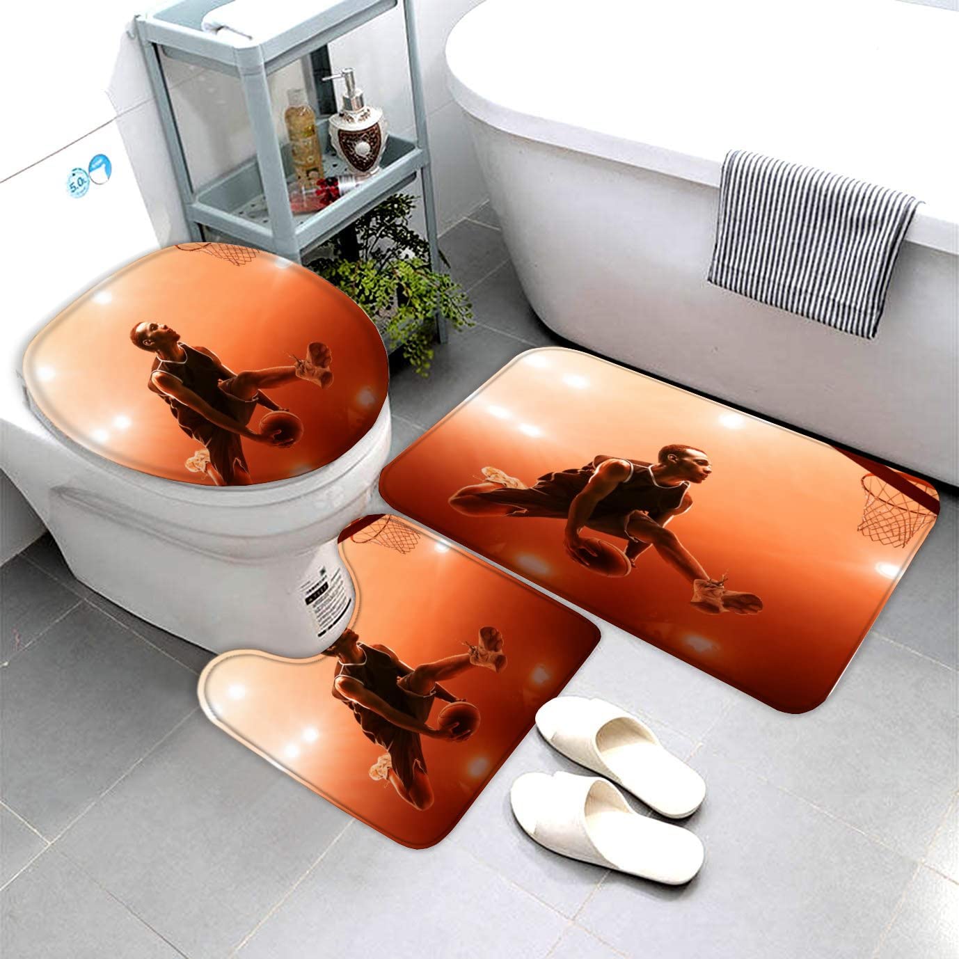 AOLIGL Bath Mat Sets Basketball Player Basketball Bathroom Toilet Floor Mat Door Mat Bathroom Carpet Toilet Rug 3 Pcs Bath Mats Anti Slip Bathroom Mat Set Washable