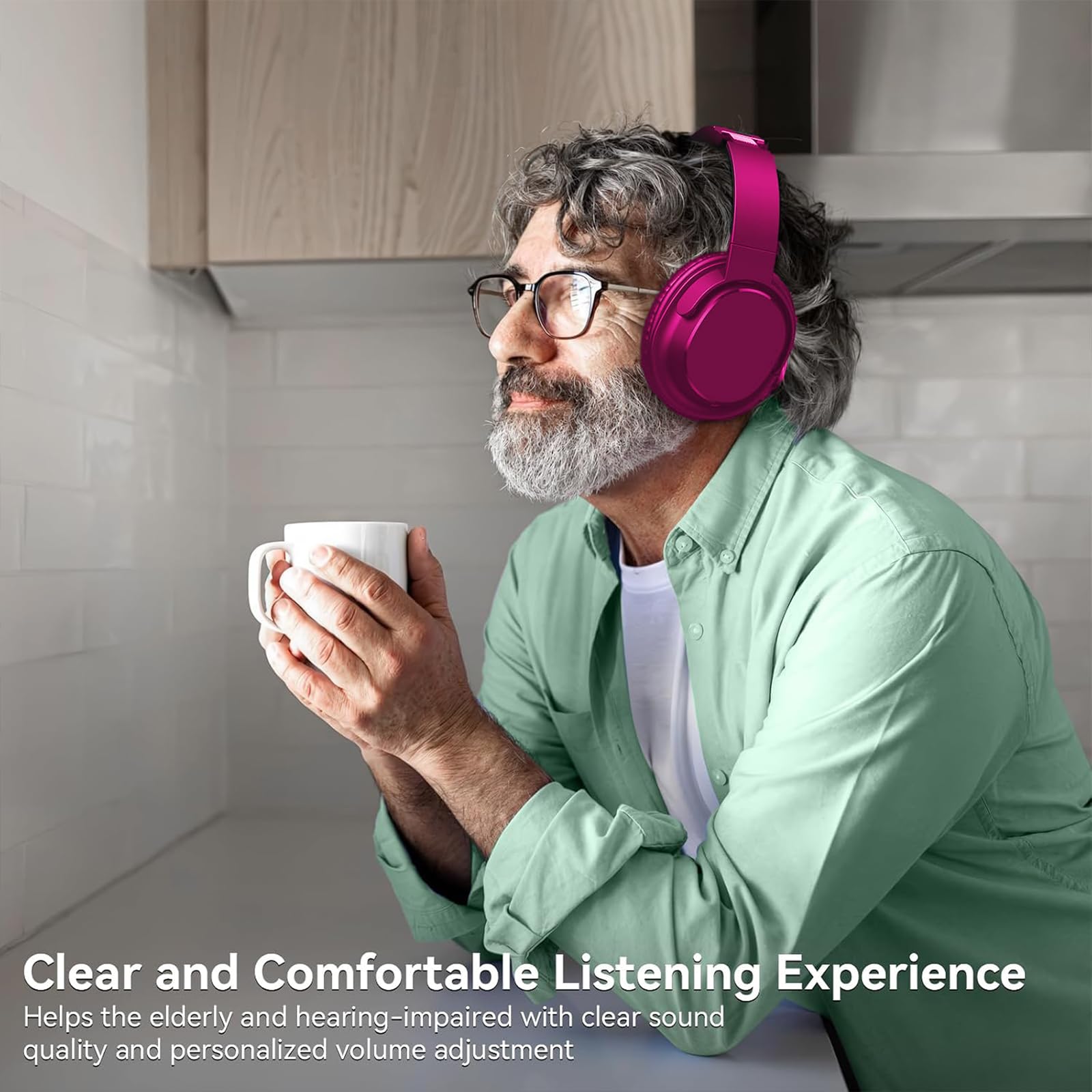 SKYCOMET Casque sans fil avec suppression du bruit AI, casque sans fil avec micro pour le travail et le centre d'appels (65 heures de lecture, bouton muet) – Noir
