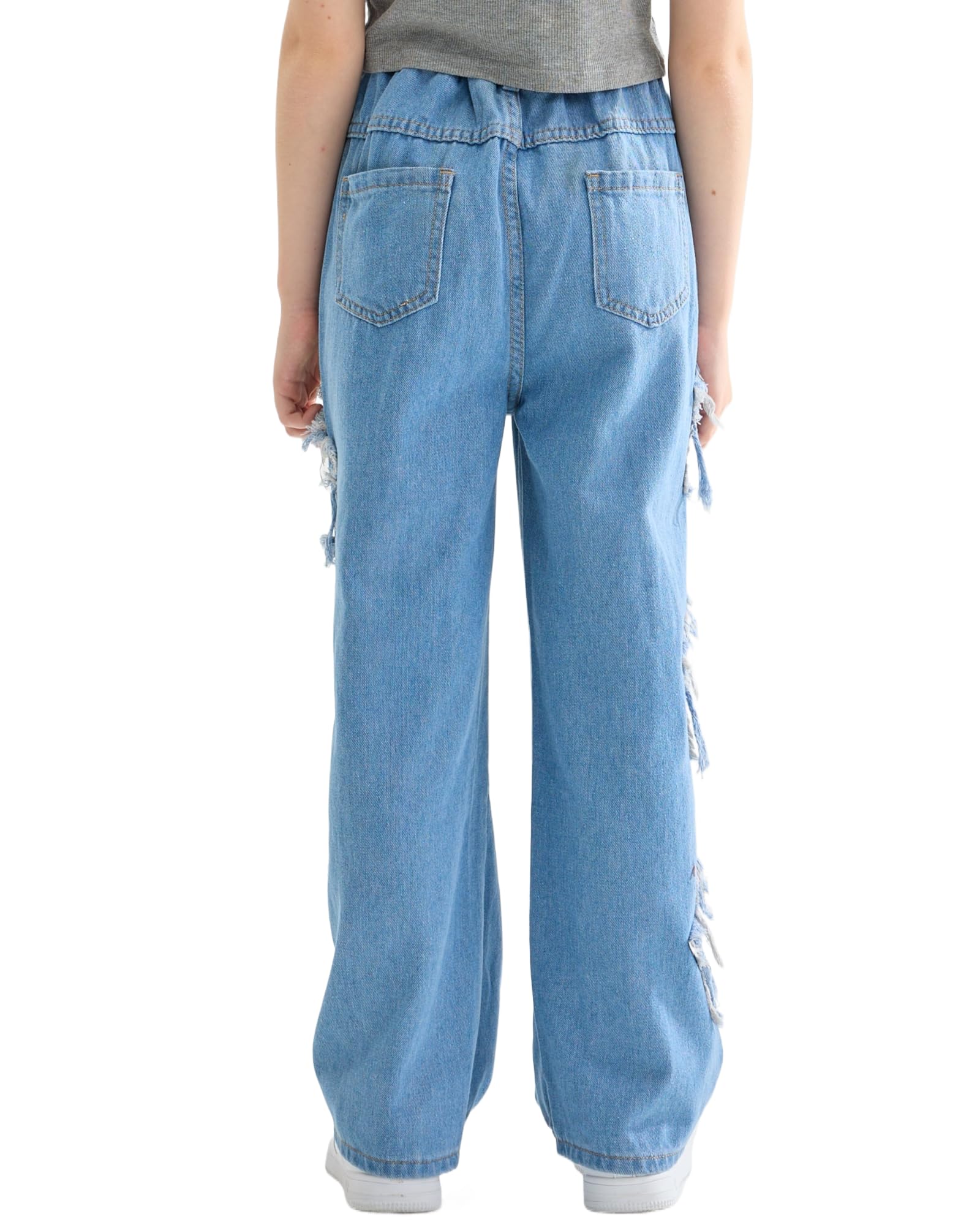 Vaqueros Niñas Loose Denim Pantalones Cintura Elástica Moda Rotos Azul