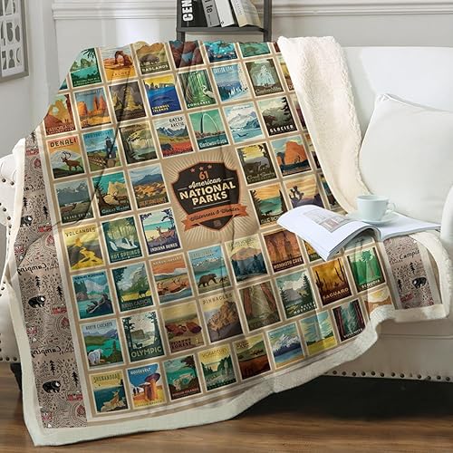 Sleepwish Manta Sherpa de lujo de los Parques Nacionales de Estados Unidos de América, manta de vellón de microfibra esponjosa, estilo retro, ligera Sleepwish Manta Sherpa de lujo de los Parques Nacionales de Estados Unidos de América, manta de vellón de microfibra esponjosa, estilo retro, ligera