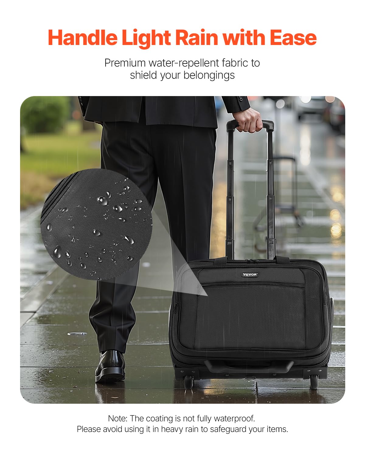 VEVOR Laptop Trolley, passend für Laptops bis zu 17,3 Zoll (44 cm), Aktenkoffer, Notebooktasche mit Rollen und Teleskopgriff, Laptoptasche für Arbeit, Reisen, Büro, 450x210x370 mm (Schwarz)