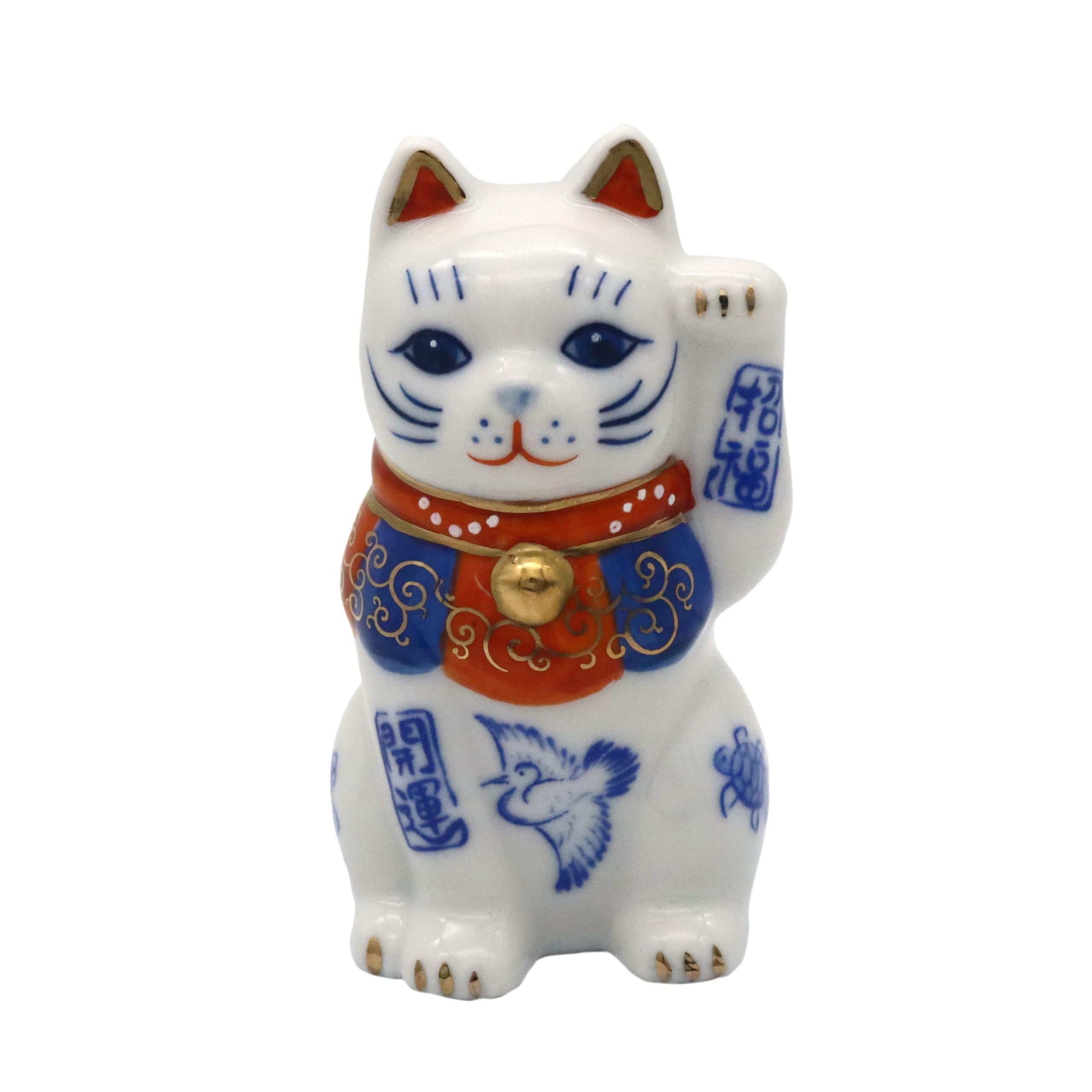 【Amazon.co.jp Exclusive】Yakushi Kiln Maneki Cat (Left Hand Raised, No. 2.5, Total Length 8 cm) Dyed, Good Luck, Blessing (Includes Good Luck Sticker) : Home & Kitchen